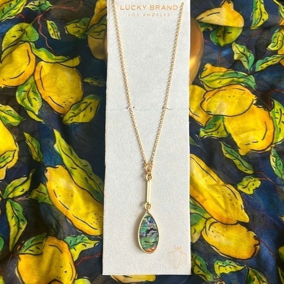 Brand New Lucky Brand Abalone Teardrop Pendant Long Necklace Gold Tone Vintage - Picture 14 of 14